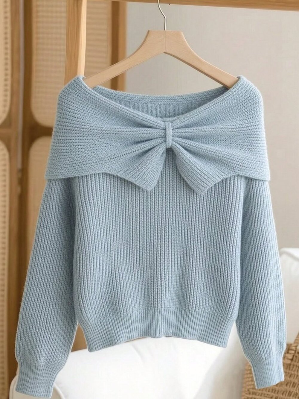 Blue Casual Women's Rib-Knit Boat Neck Pullover Sweater